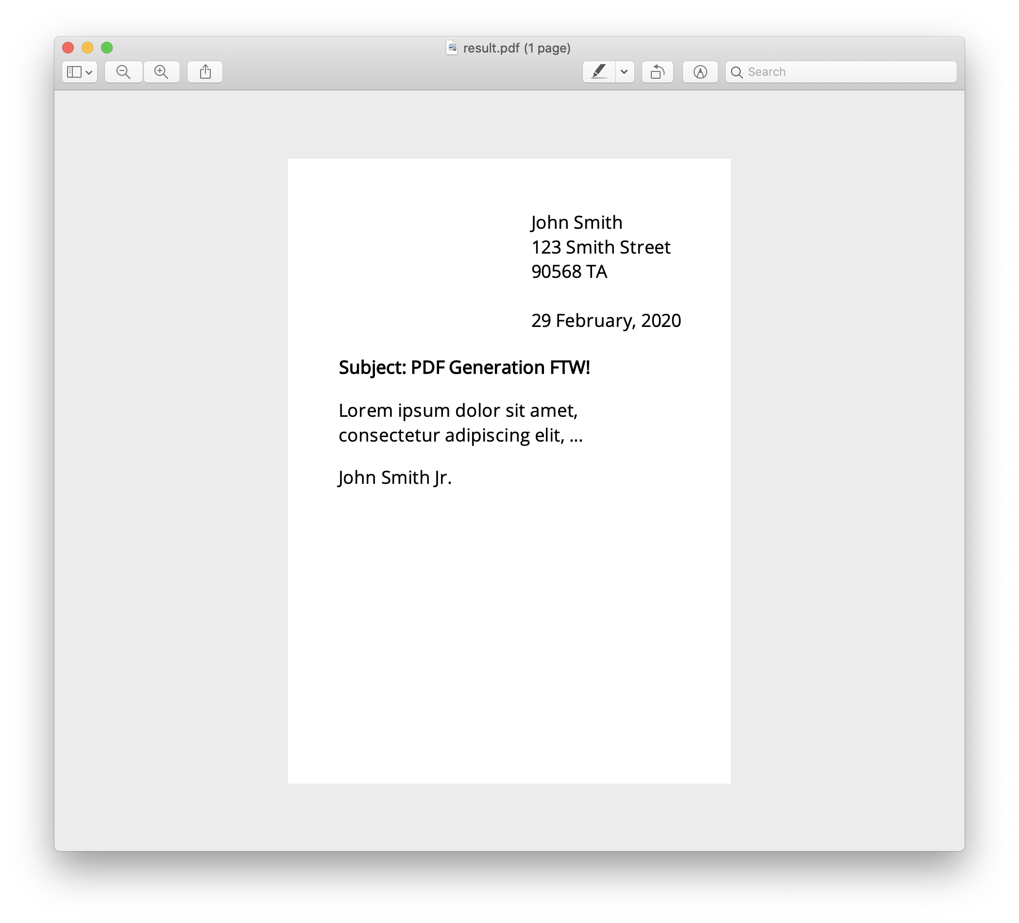 A letter with custom font example