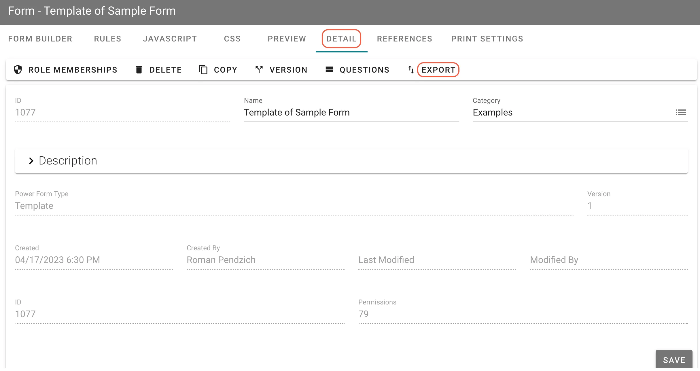 export form template