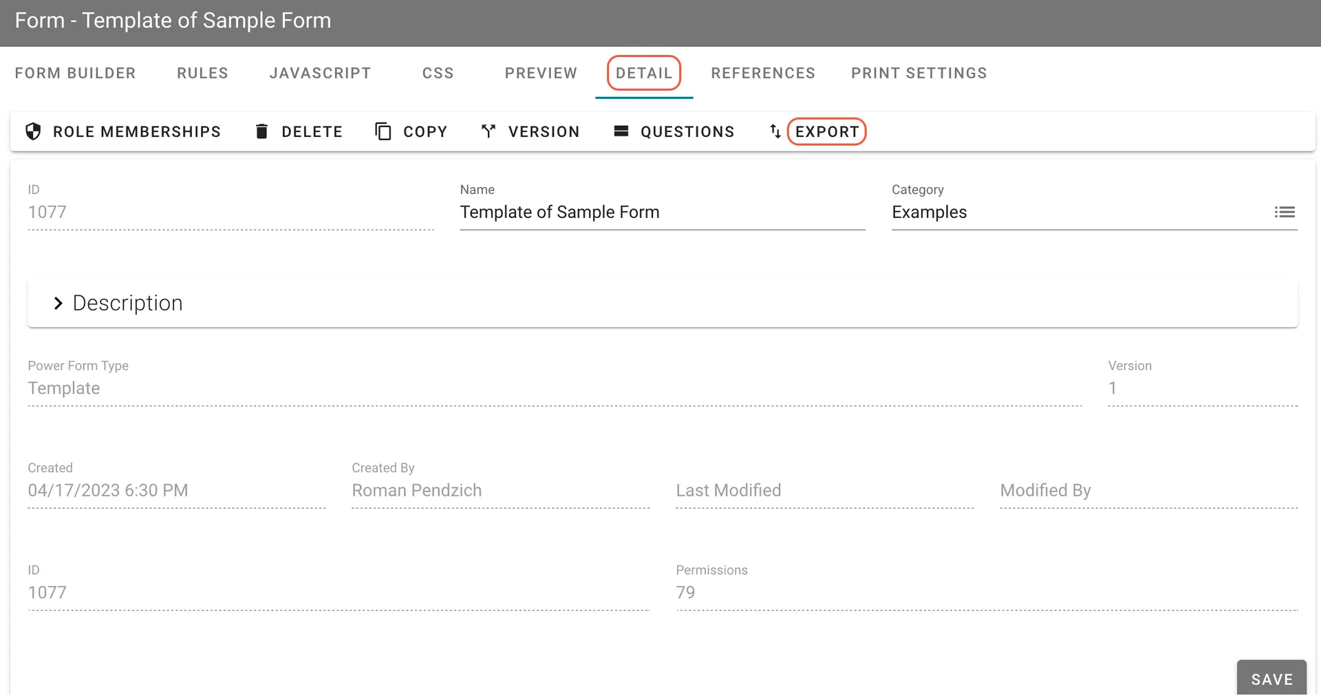 export form template