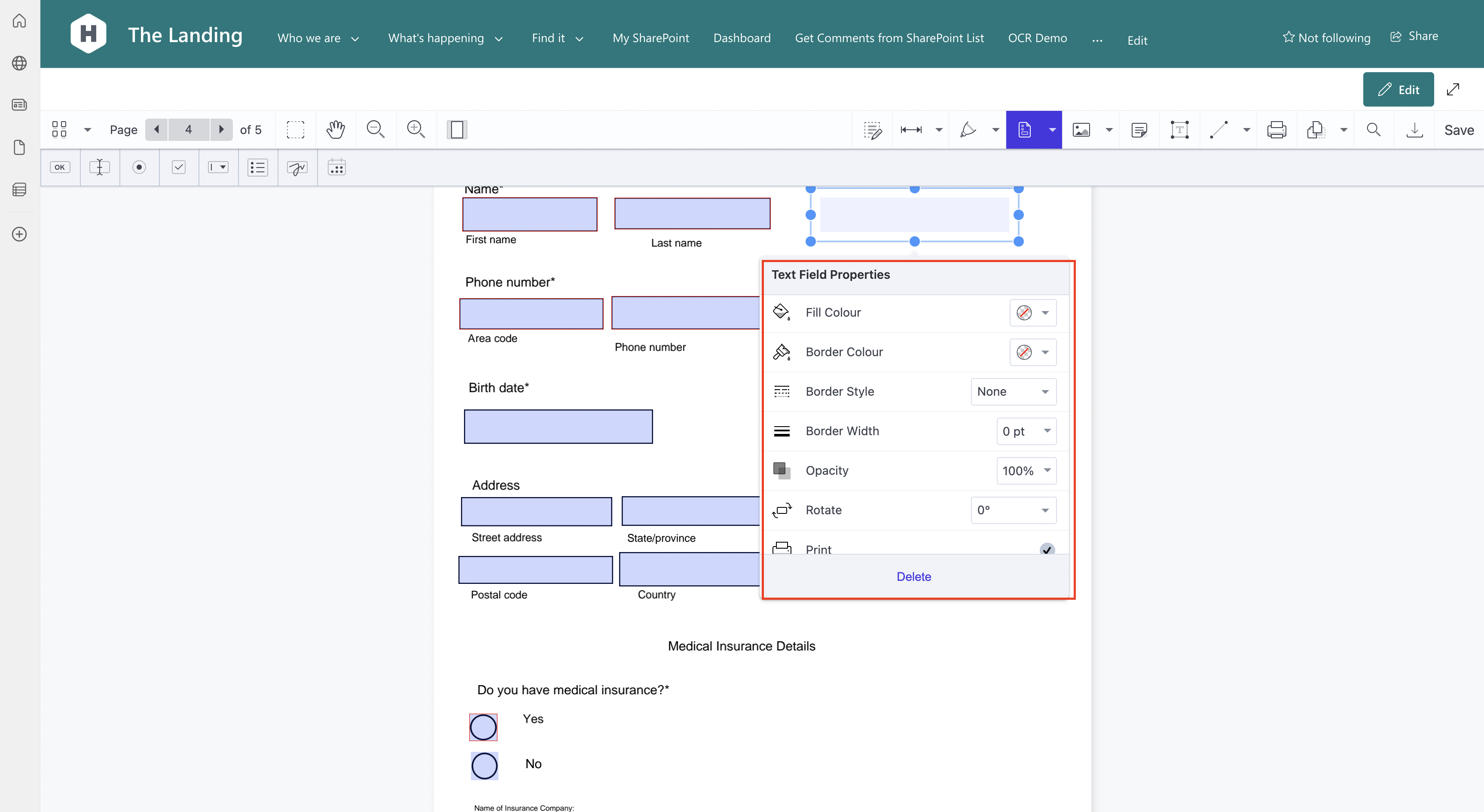 Form field properties