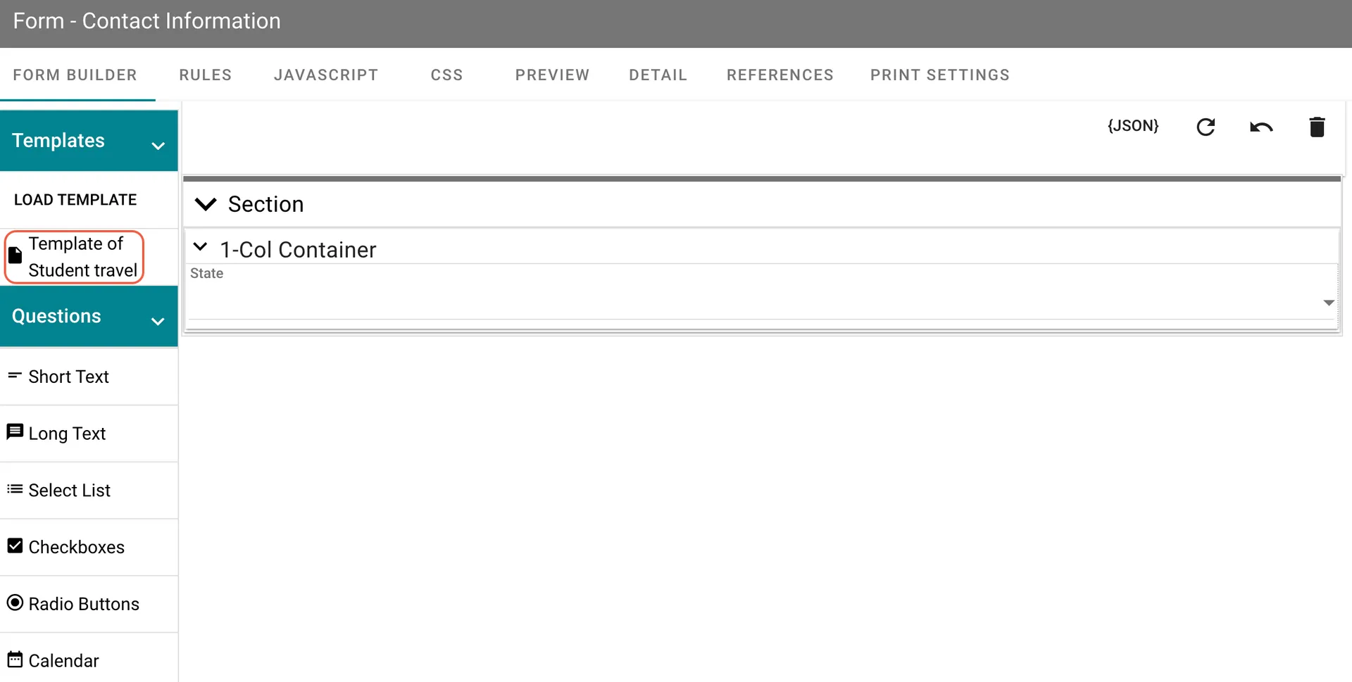 Form template loaded