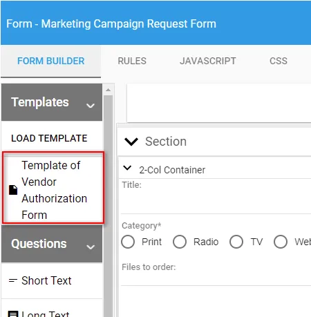 form template loaded