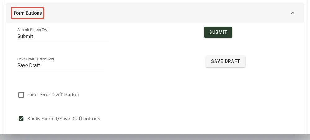 Form buttons configuration options