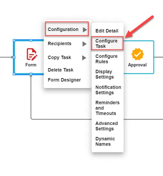 Form task configuration dialog