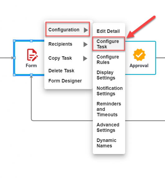 Form task configuration dialog