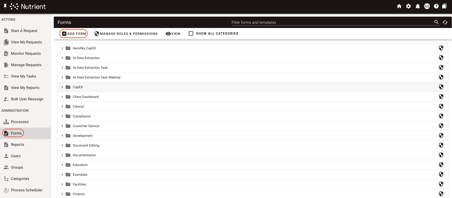 Add New Form button in navigation