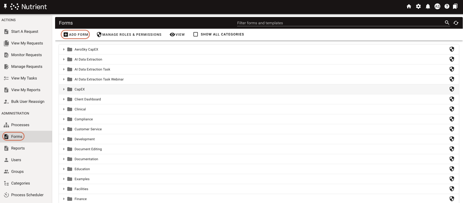 Add New Form button in navigation