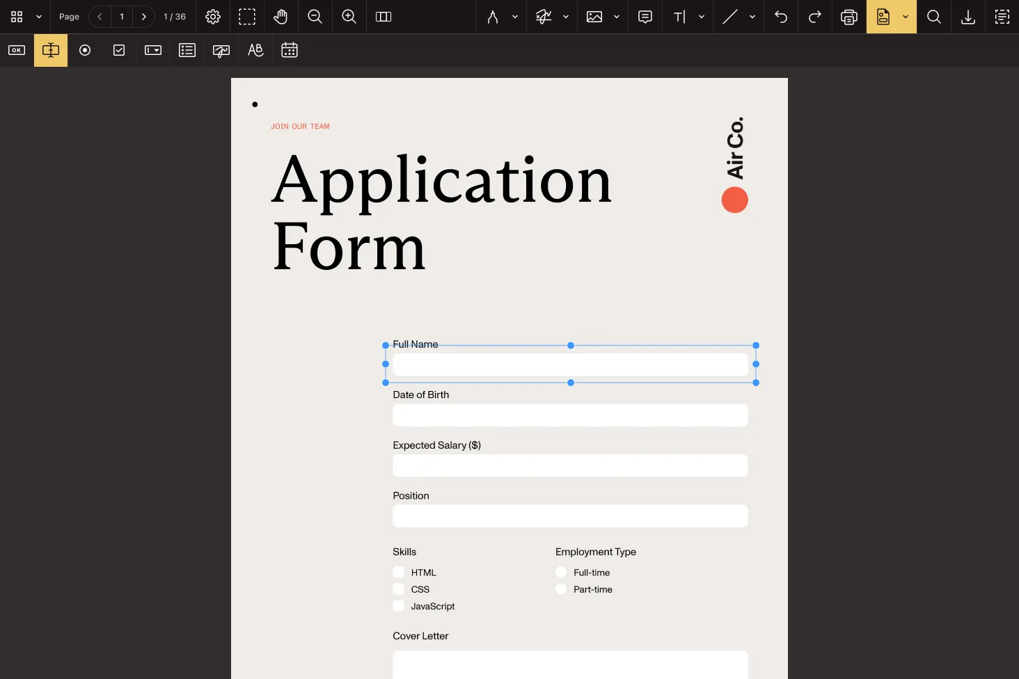 Form Creator demo interface