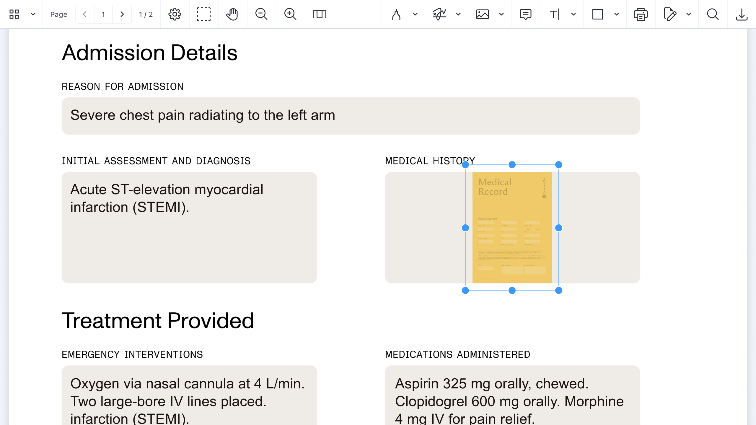 Selected file attachment in a PDF form