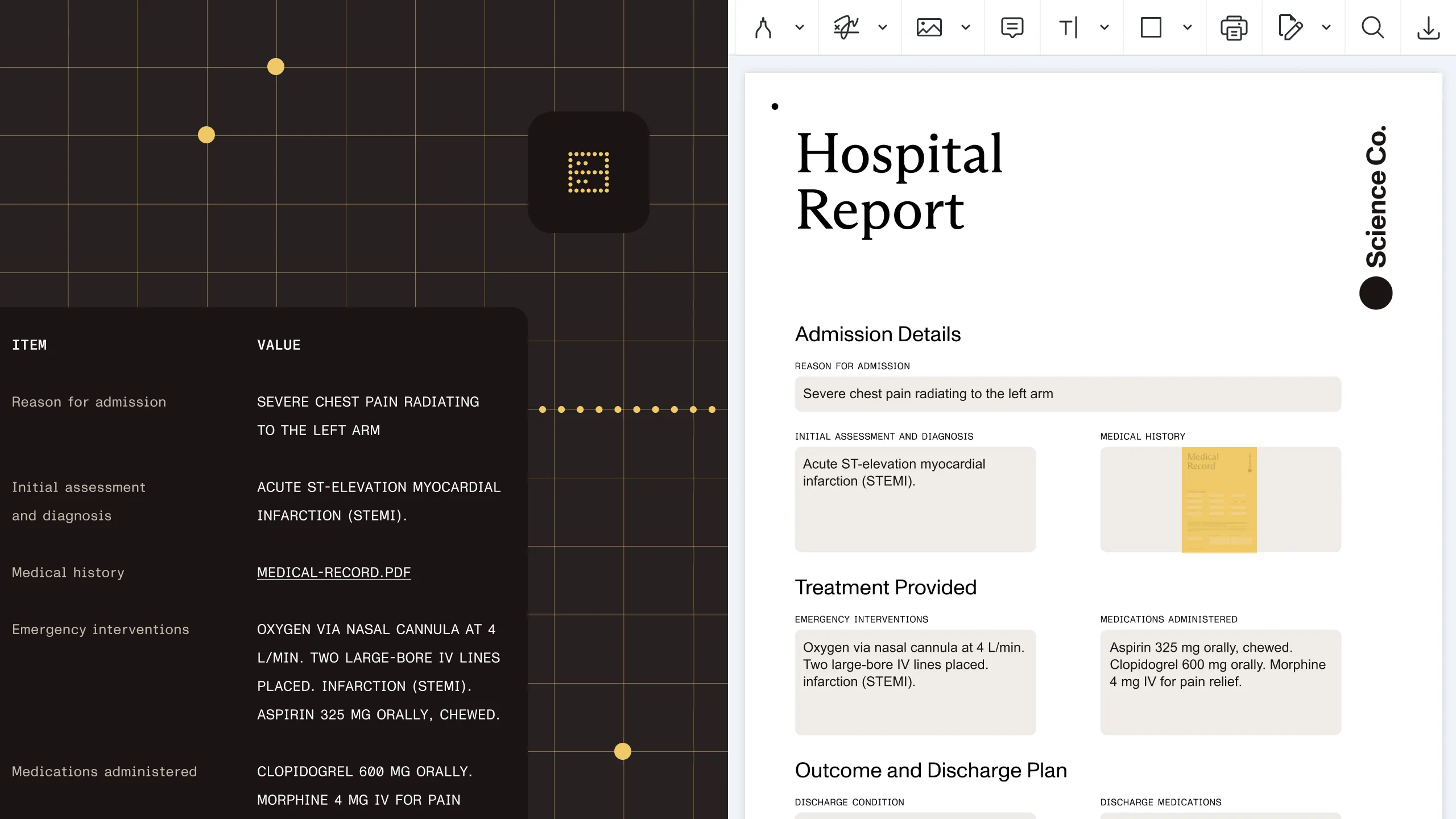 Submitted form data alongside the PDF