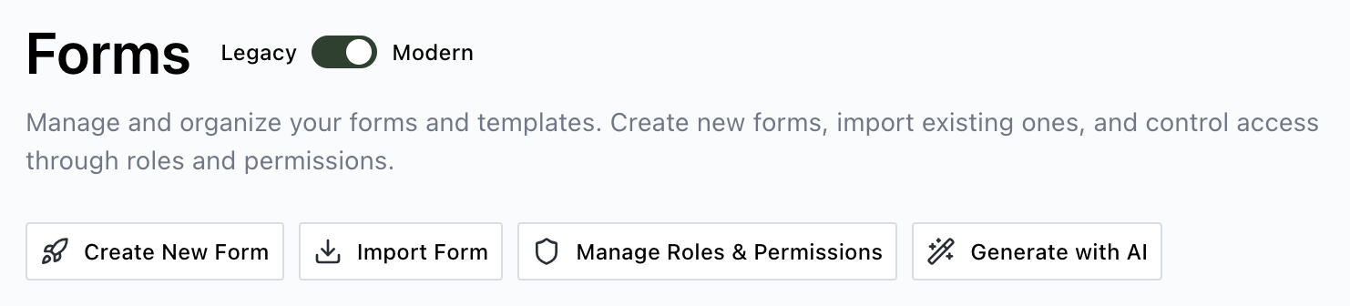 Forms page showing Create New Form option