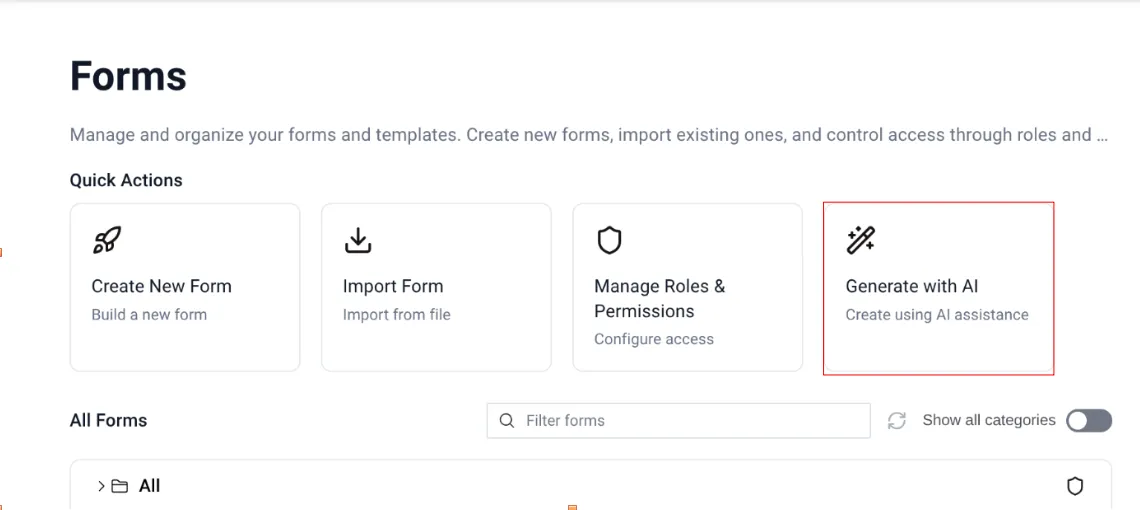 Forms page showing Add Form button