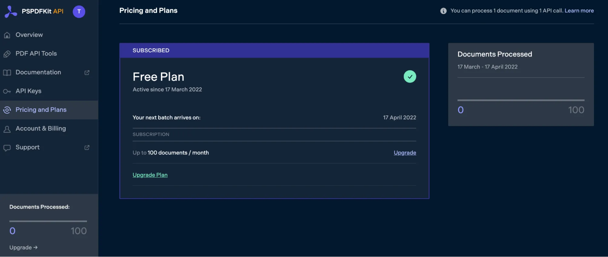 Free plan PSPDFKit API