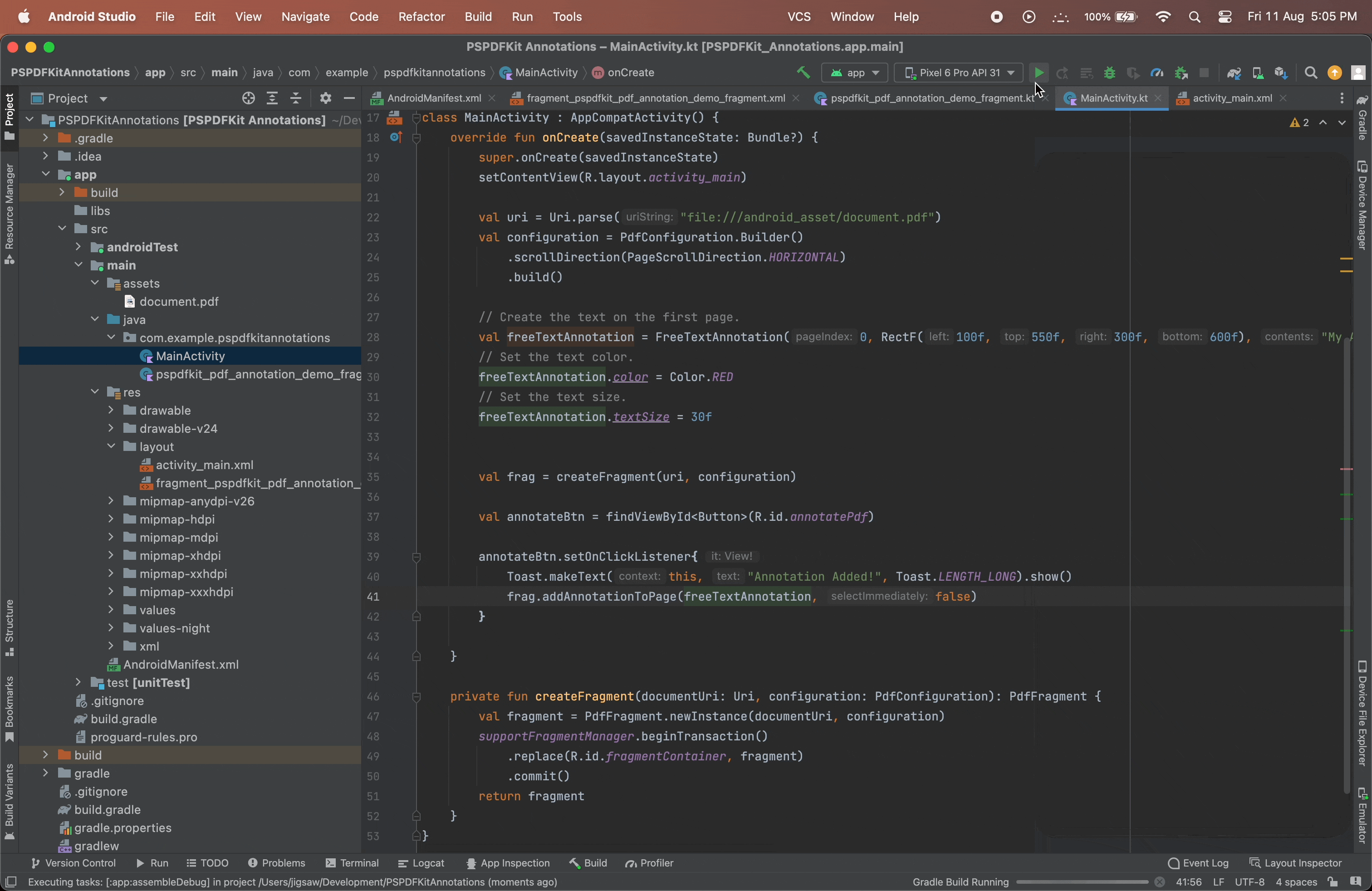 GIF showing the free text annotation in action
