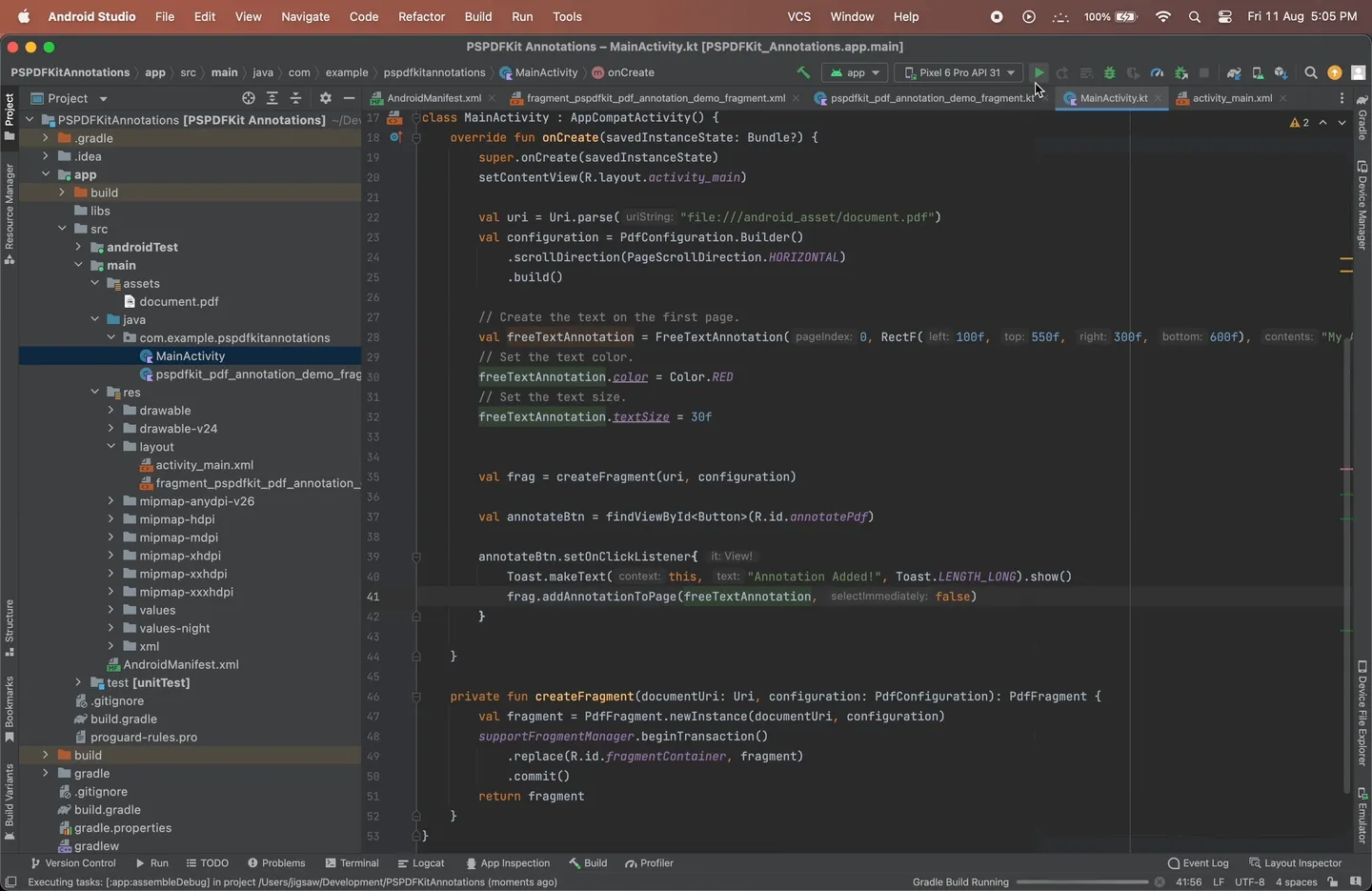 GIF showing the free text annotation in action