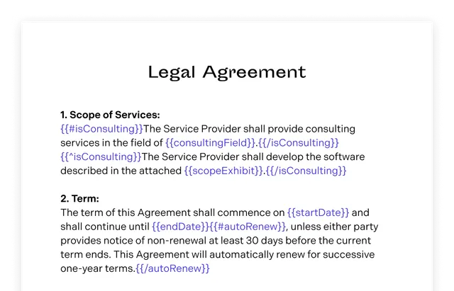 Word Template with placeholders for using conditionals