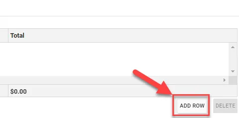 Add Row button displayed at the bottom of the grid for users to insert new rows