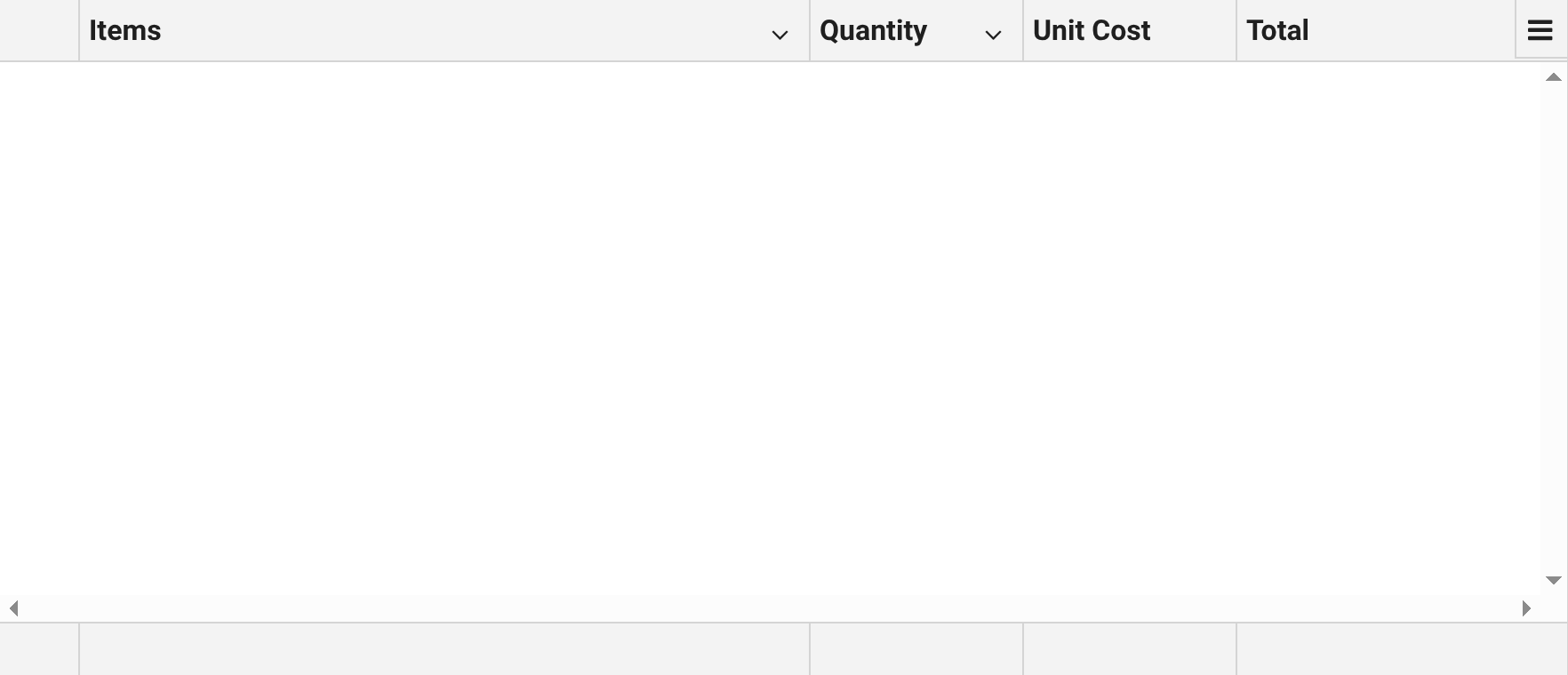 Grid question interface with grid menu icon displayed in upper-right corner for accessing import and export options