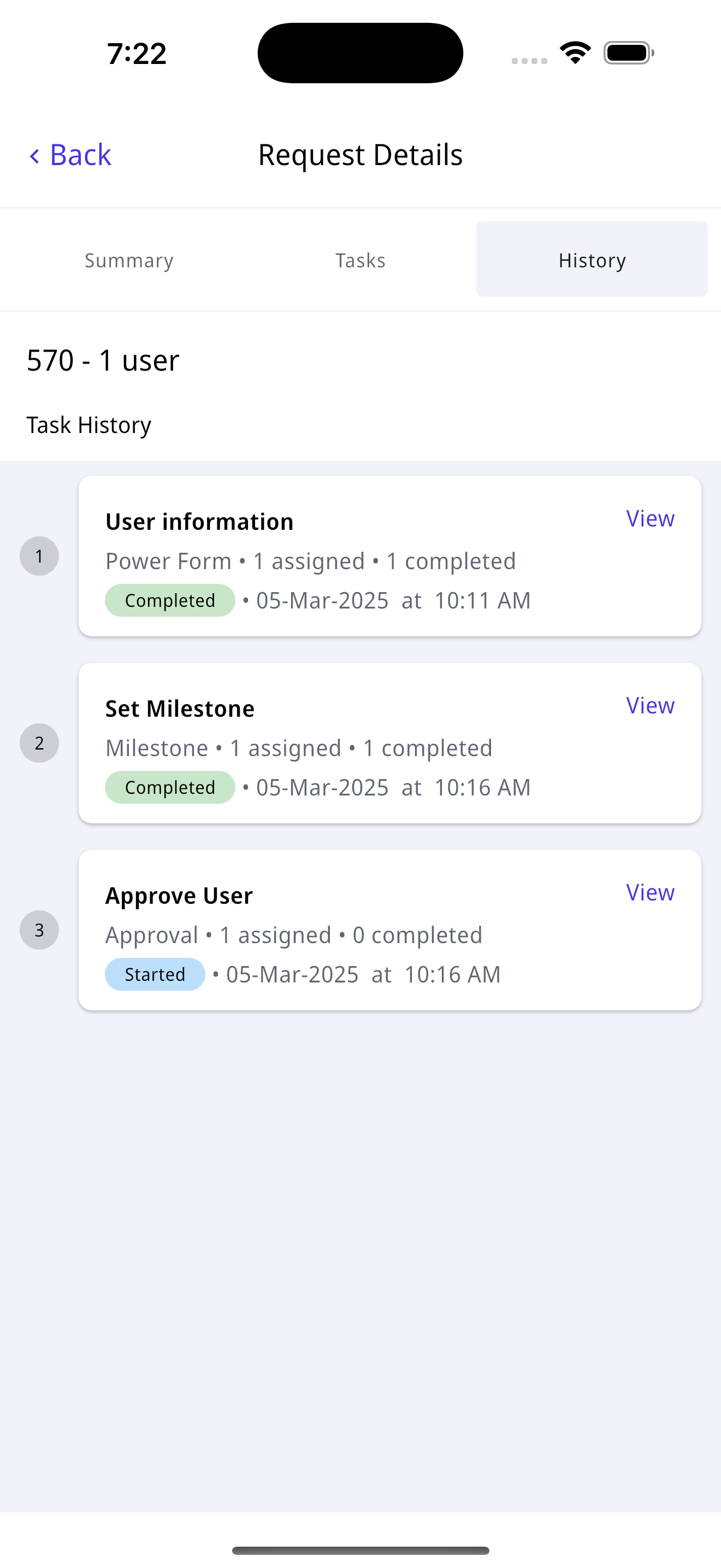 Request history screen