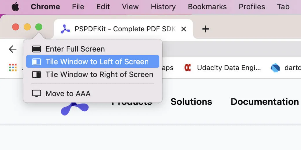 Hover over the green window button to see the options