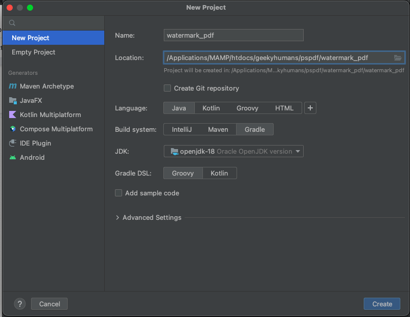 Watermark PDFs Java API Project Setup