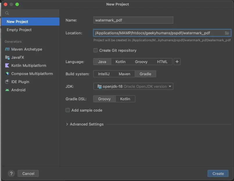 Watermark PDFs Java API Project Setup