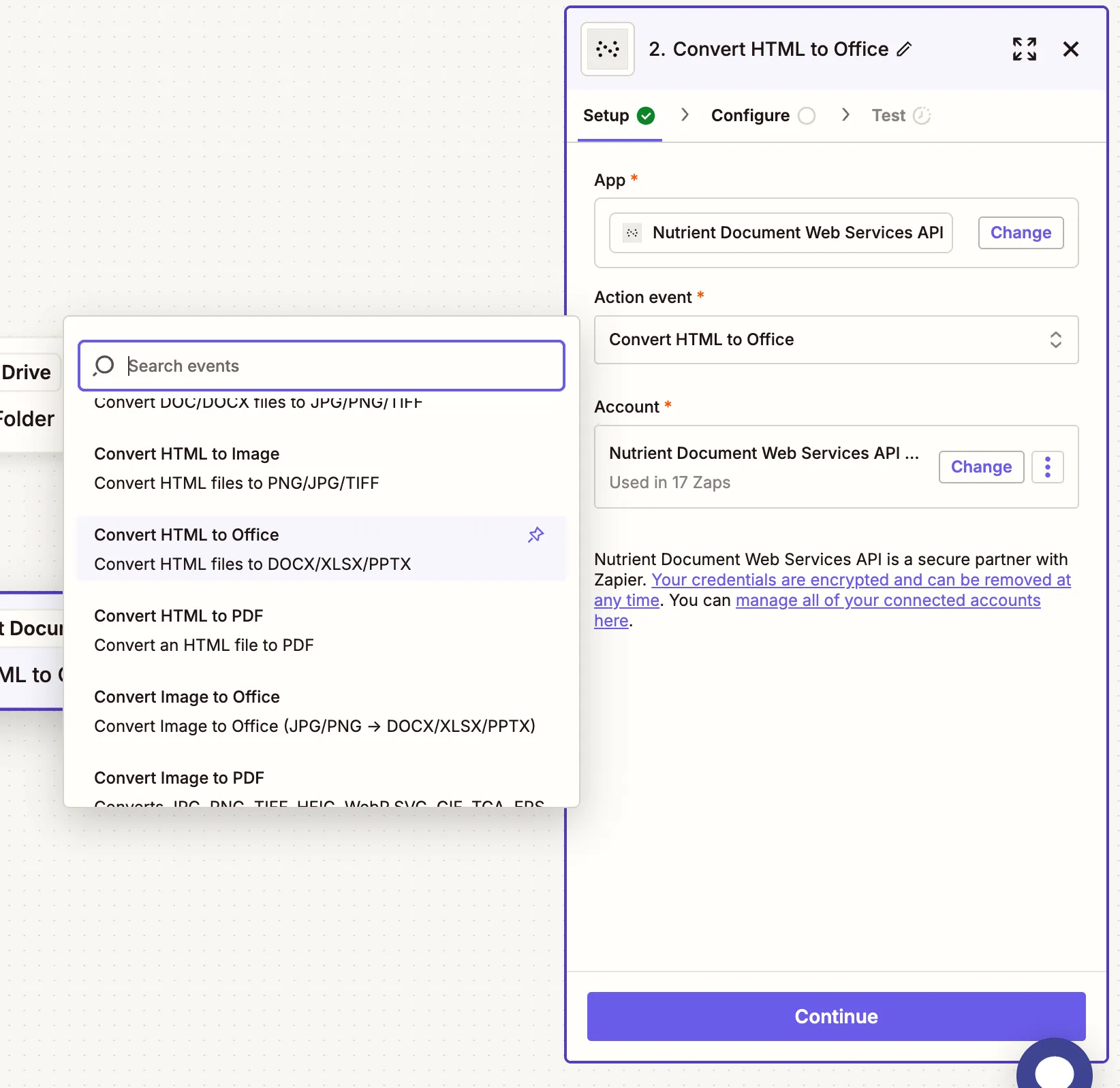 Select Convert HTML to Office from action menu