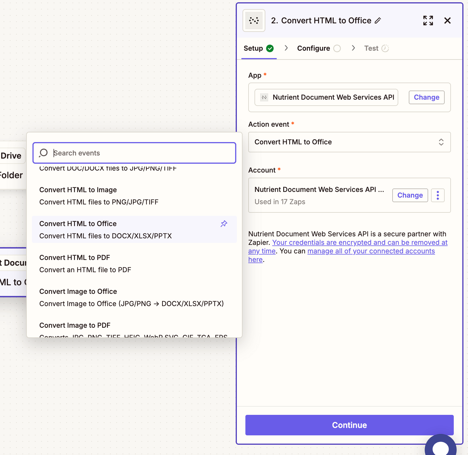Select Convert HTML to Office from action menu