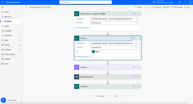 Populate a Word document from a SharePoint list