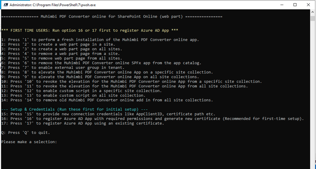 PowerShell installer script menu for Document Converter