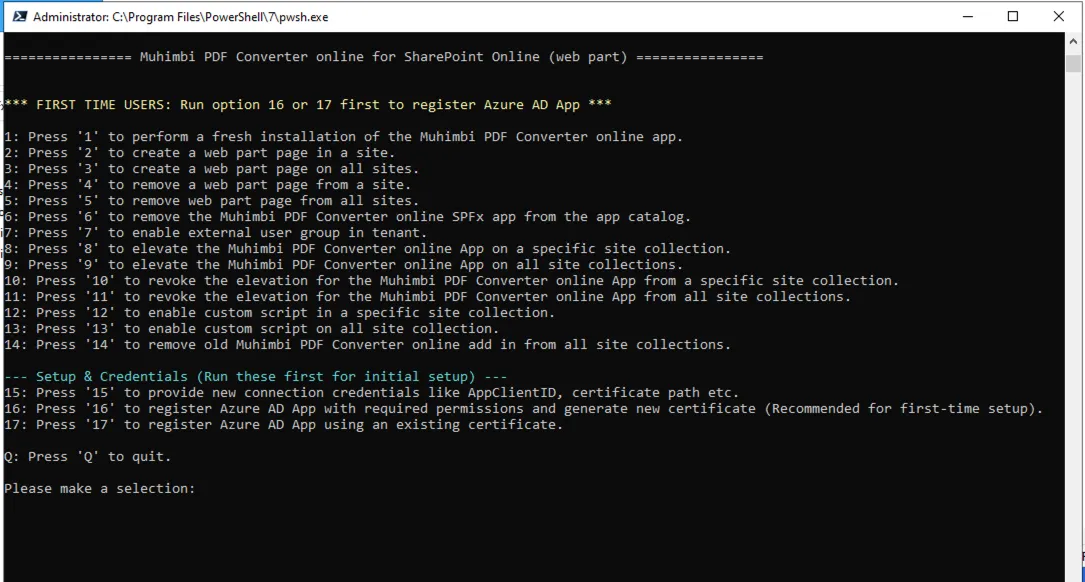 PowerShell installer script menu for Document Converter
