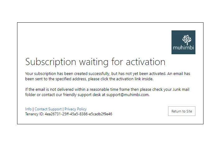 Confirmation email to activate the trial