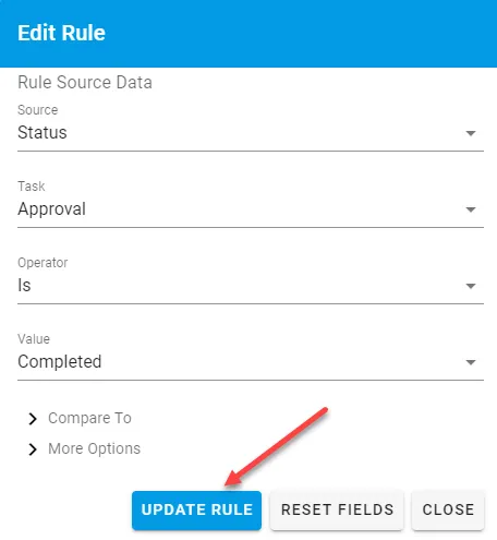 Updating a start rule with new options