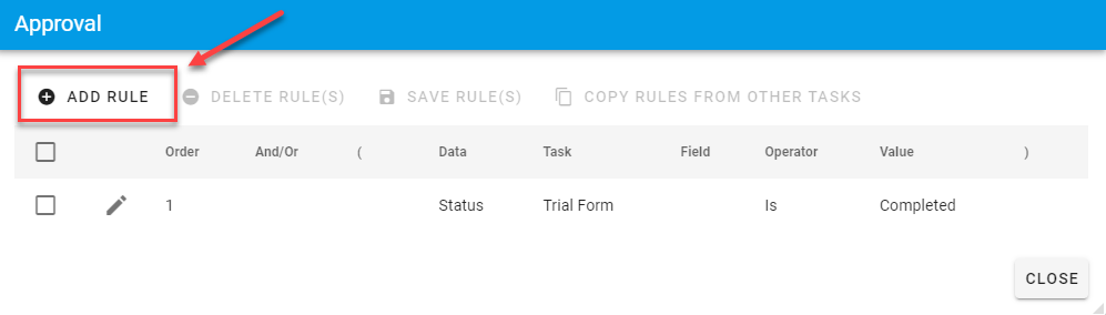 Empty Configure Rules editor with the Add Rule button