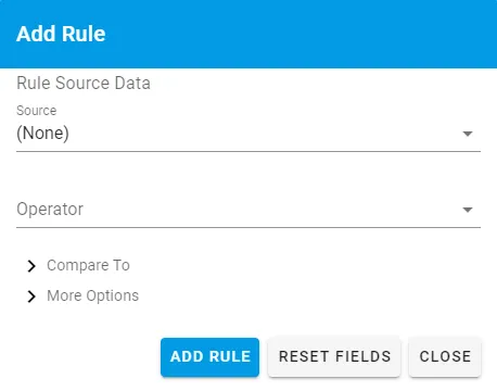 Add Rule options in the Configure Rules editor