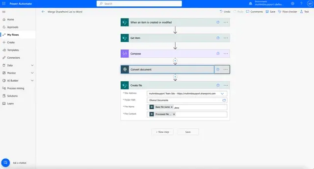Create a Word document from a SharePoint list