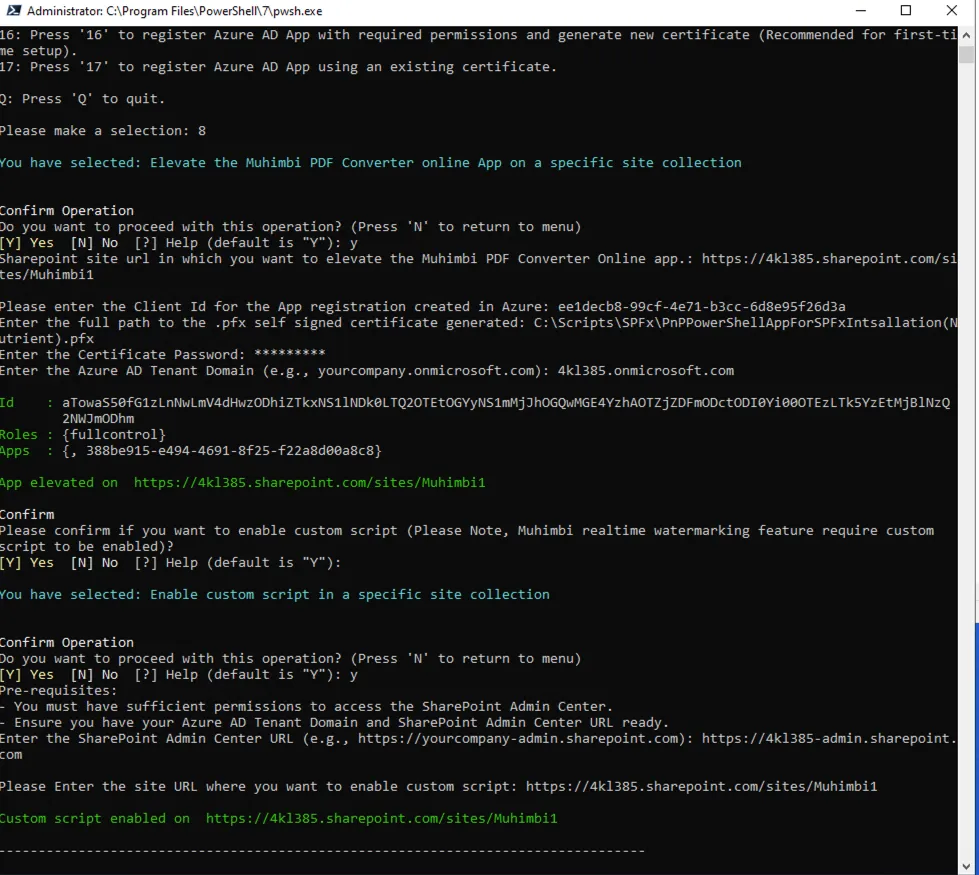 Elevate permissions and enable custom scripts prompt