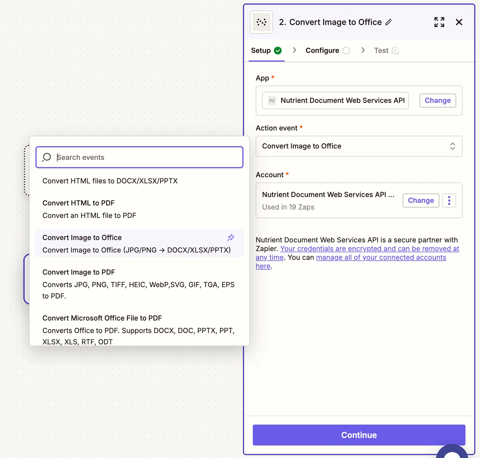 Selected action showing Convert Image to Office