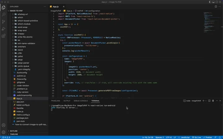 GIF showing the result of react-native run-android