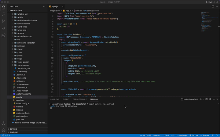 GIF showing the result of react-native run-android