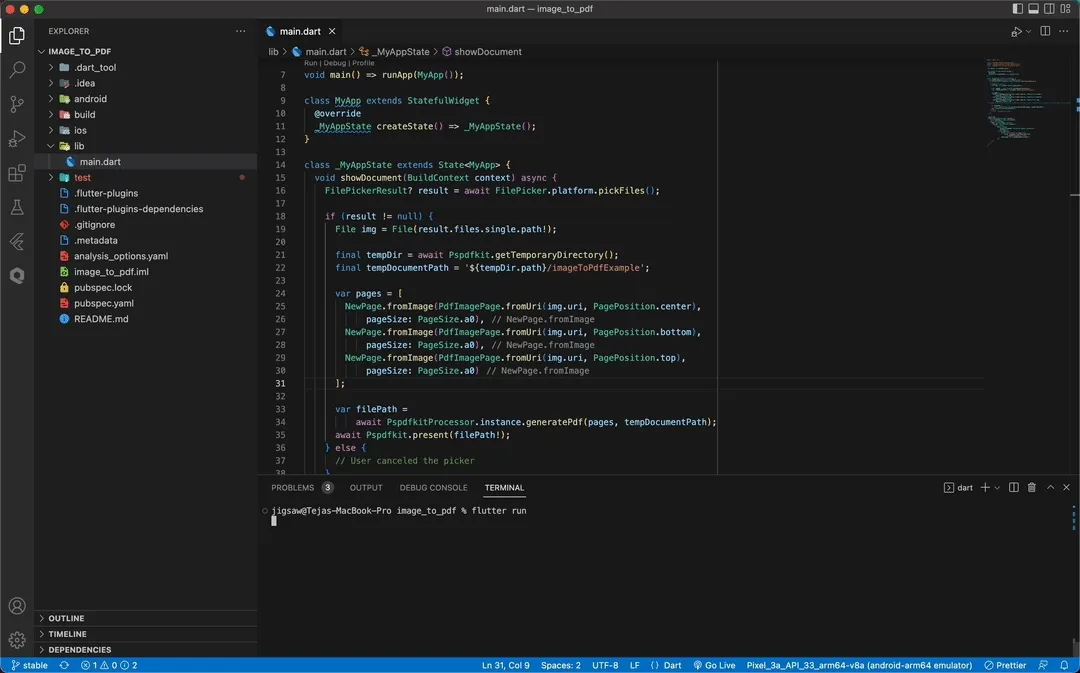 GIF showing the flutter run result with Android