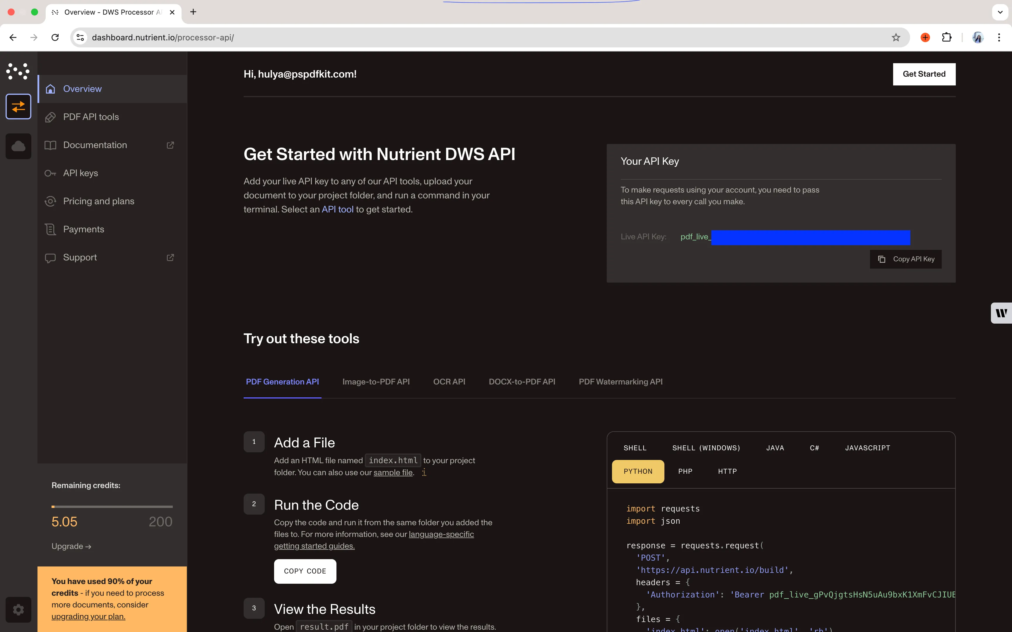 Convert Excel-to-PDF JavaScript API Key