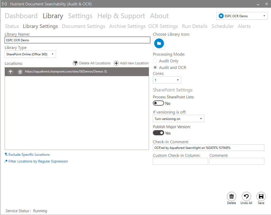 Audit and OCR settings
