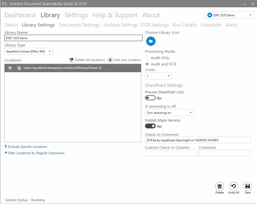 Audit and OCR settings