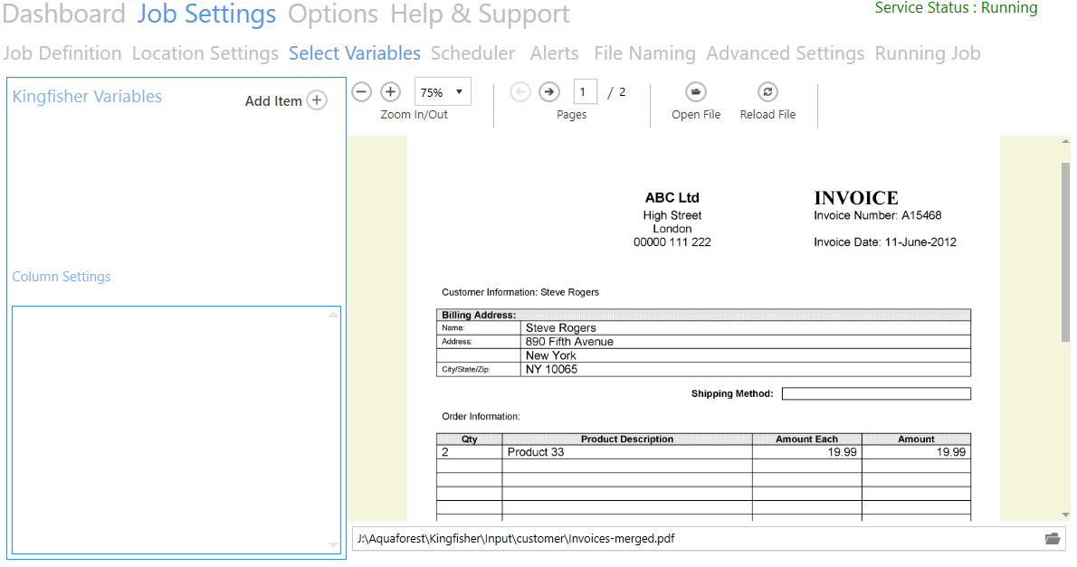 Select Variables tab