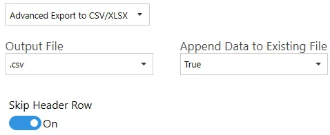 Advanced Extract to Excel dialog with skip header row option