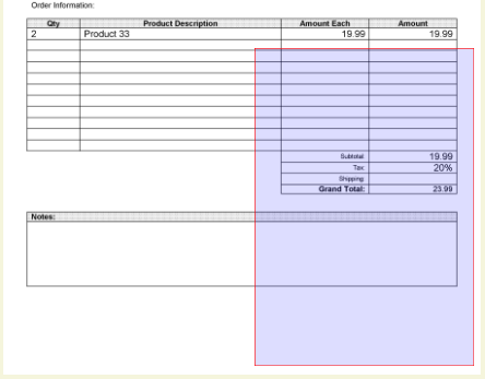 Selecting Area Displaying the Grand Total