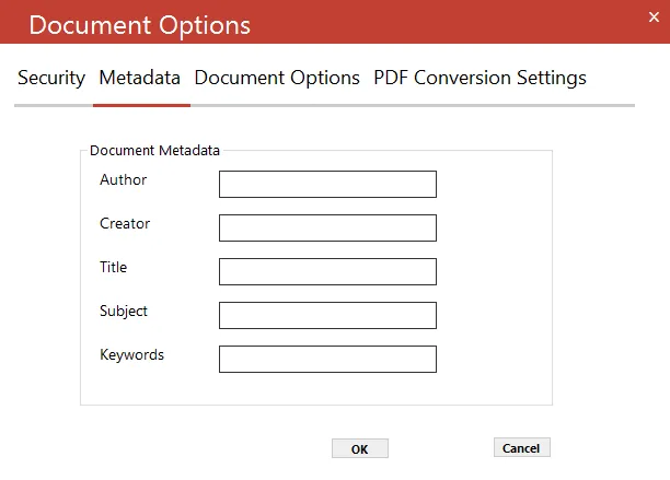 Set fields under document metadata for generated file