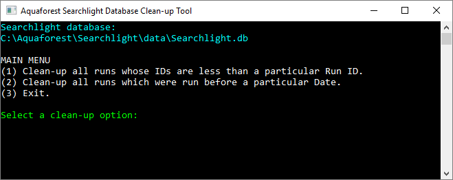 Database cleanup tool interface showing deletion options