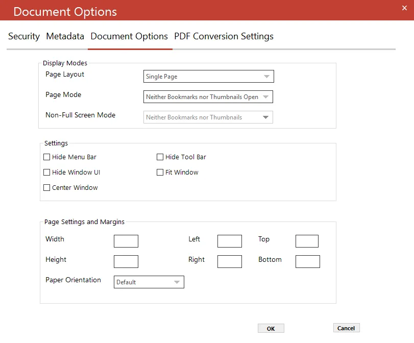 Set fields under document options